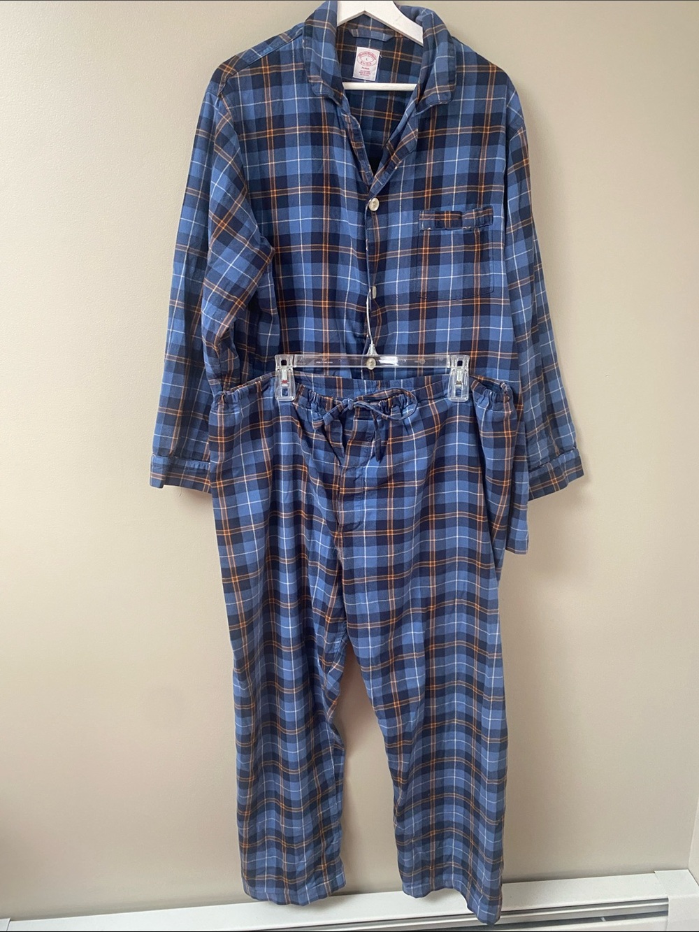 Brooks Brothers Vintage Cotton Flannel Blue Plaid Pajama Set large